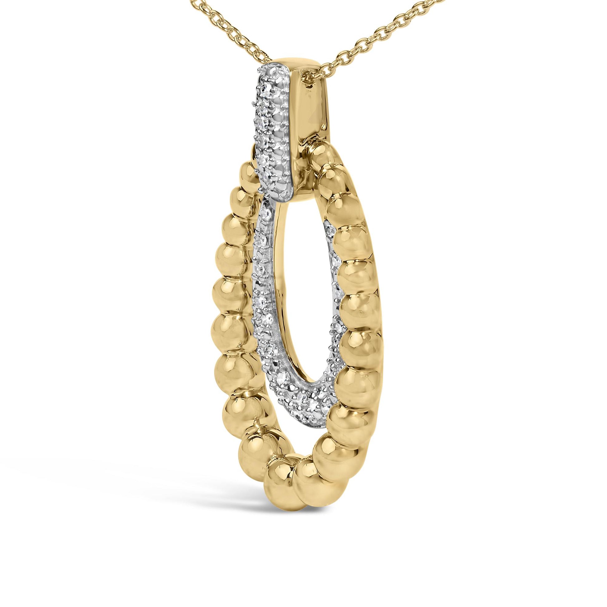Gold Vermeil 1/10 Cttw Diamond Bold Bead Pendant Necklace