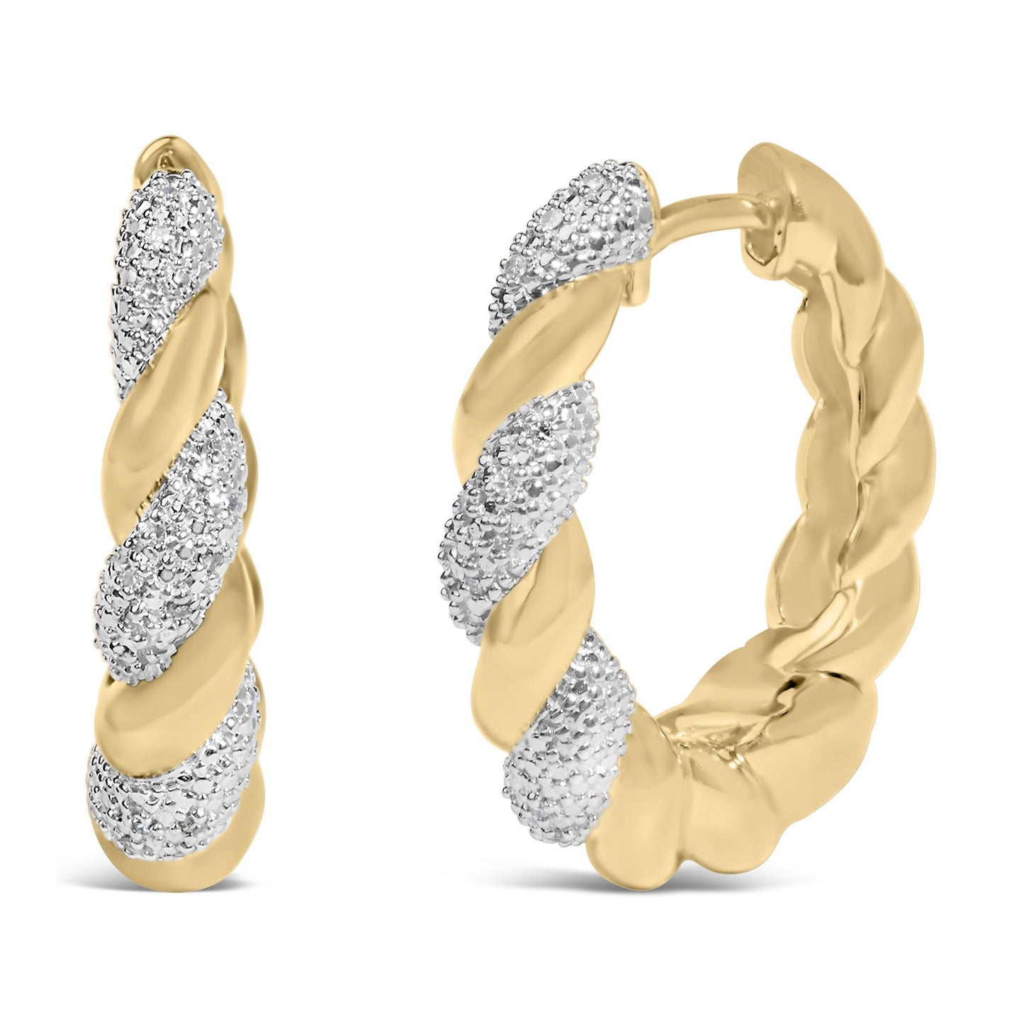 Gold Vermeil 1/10 Cttw Diamond Bold Rope Hoop Earring