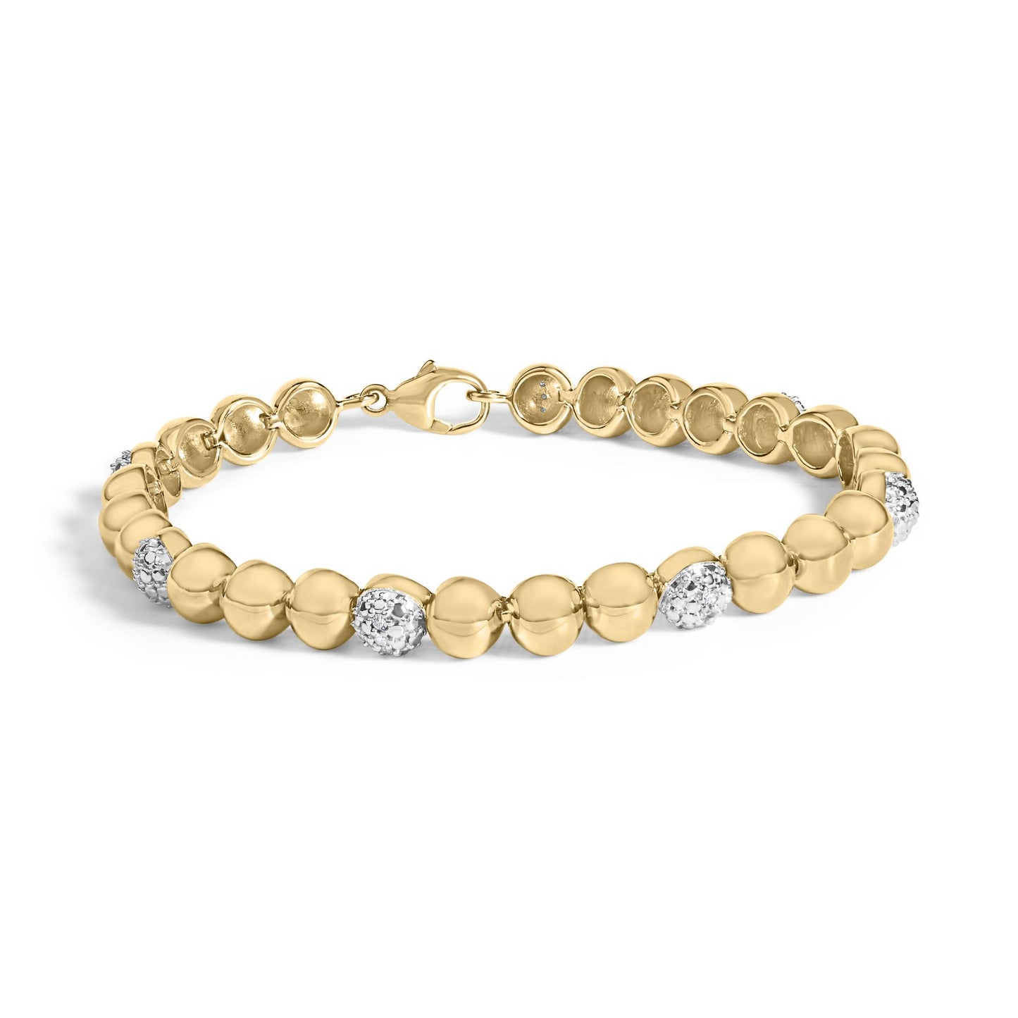 Gold Vermeil 1/5 Cttw Diamond Bold Dome Bead Link Bracelet