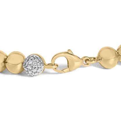 Gold Vermeil 1/5 Cttw Diamond Bold Dome Bead Link Bracelet