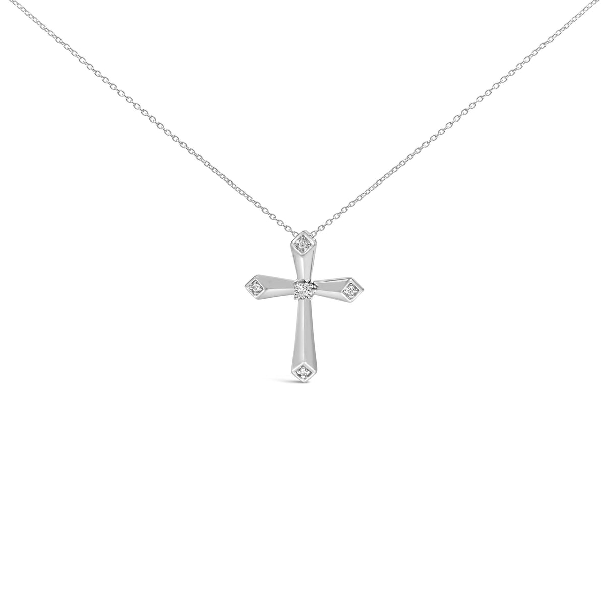 Sterling Silver Diamond Accent Tapered Cross Pendant Necklace
