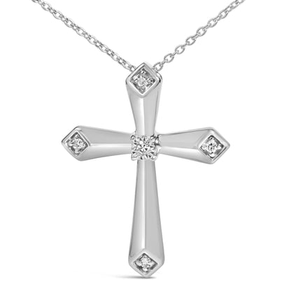 Sterling Silver Diamond Accent Tapered Cross Pendant Necklace
