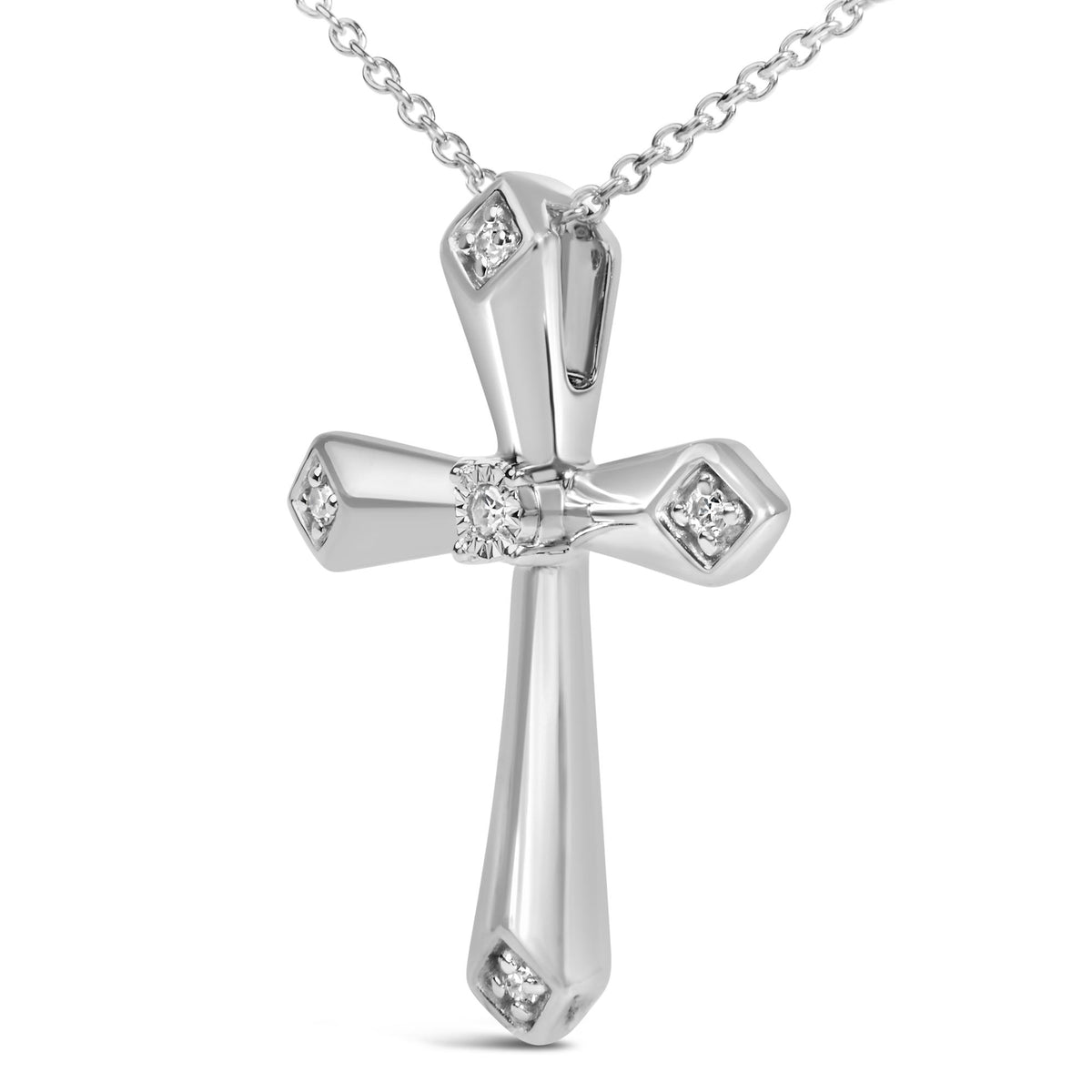 Sterling Silver Diamond Accent Tapered Cross Pendant Necklace