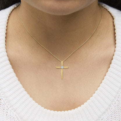 Gold Vermeil Diamond Accent Cross Pendant Necklace