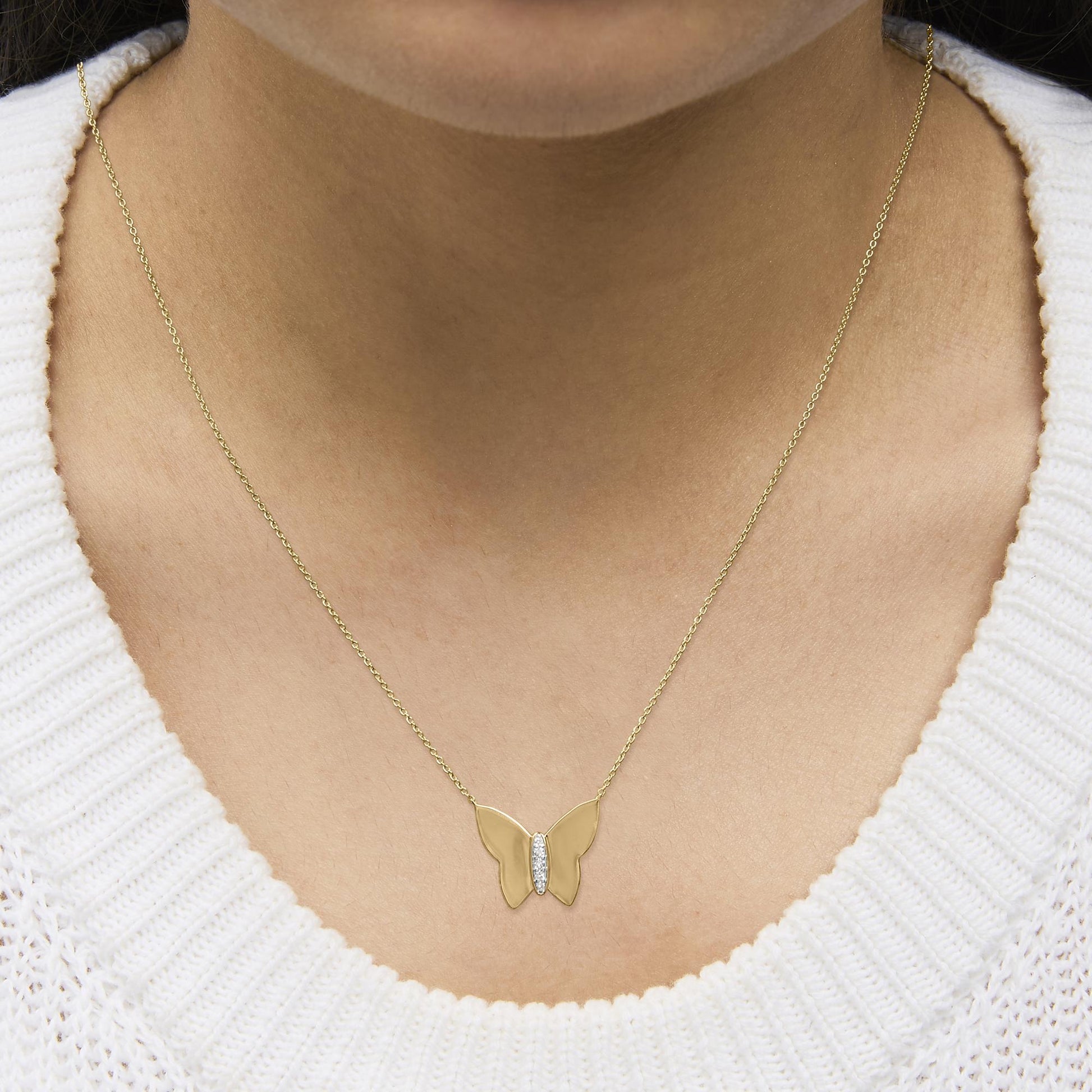 Gold Vermeil Diamond Accent Butterfly Pendant Necklace