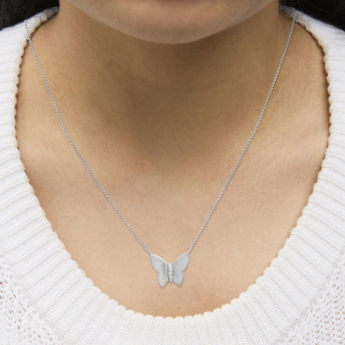 Sterling silver diamond-accent butterfly pendant necklace, product image 3
