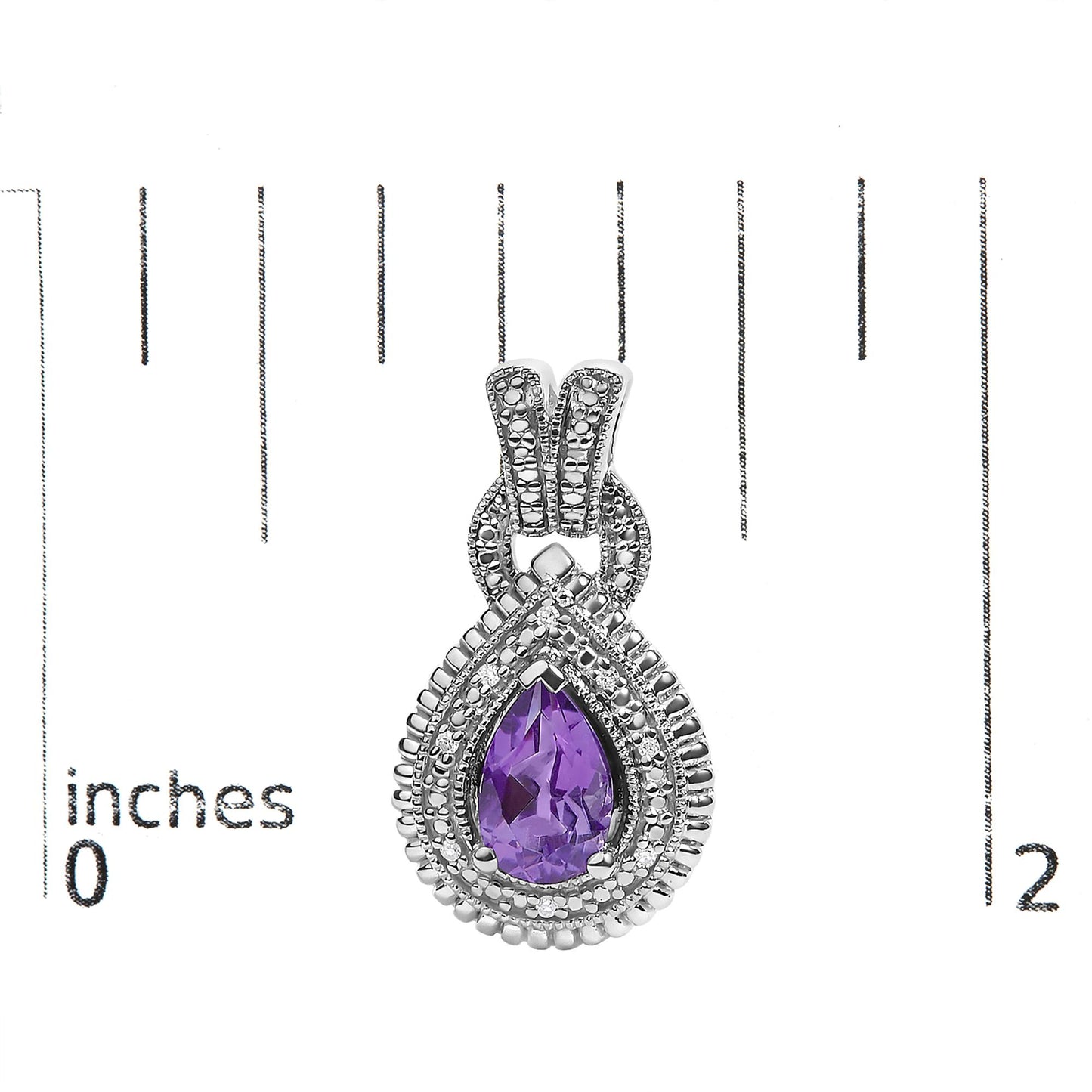 Sterling Silver Pear Cut Amethyst and Diamond Accent Teardrop Stud Earrings