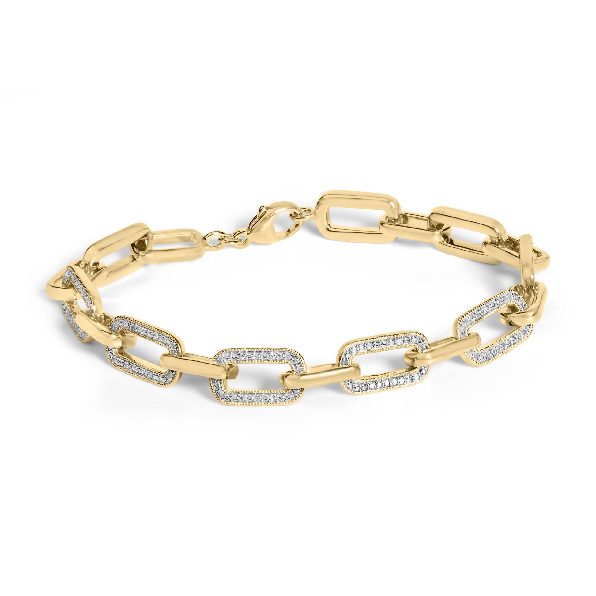 Gold Vermeil 1/10 Cttw Diamond Bold Paperclip Link Bracelet