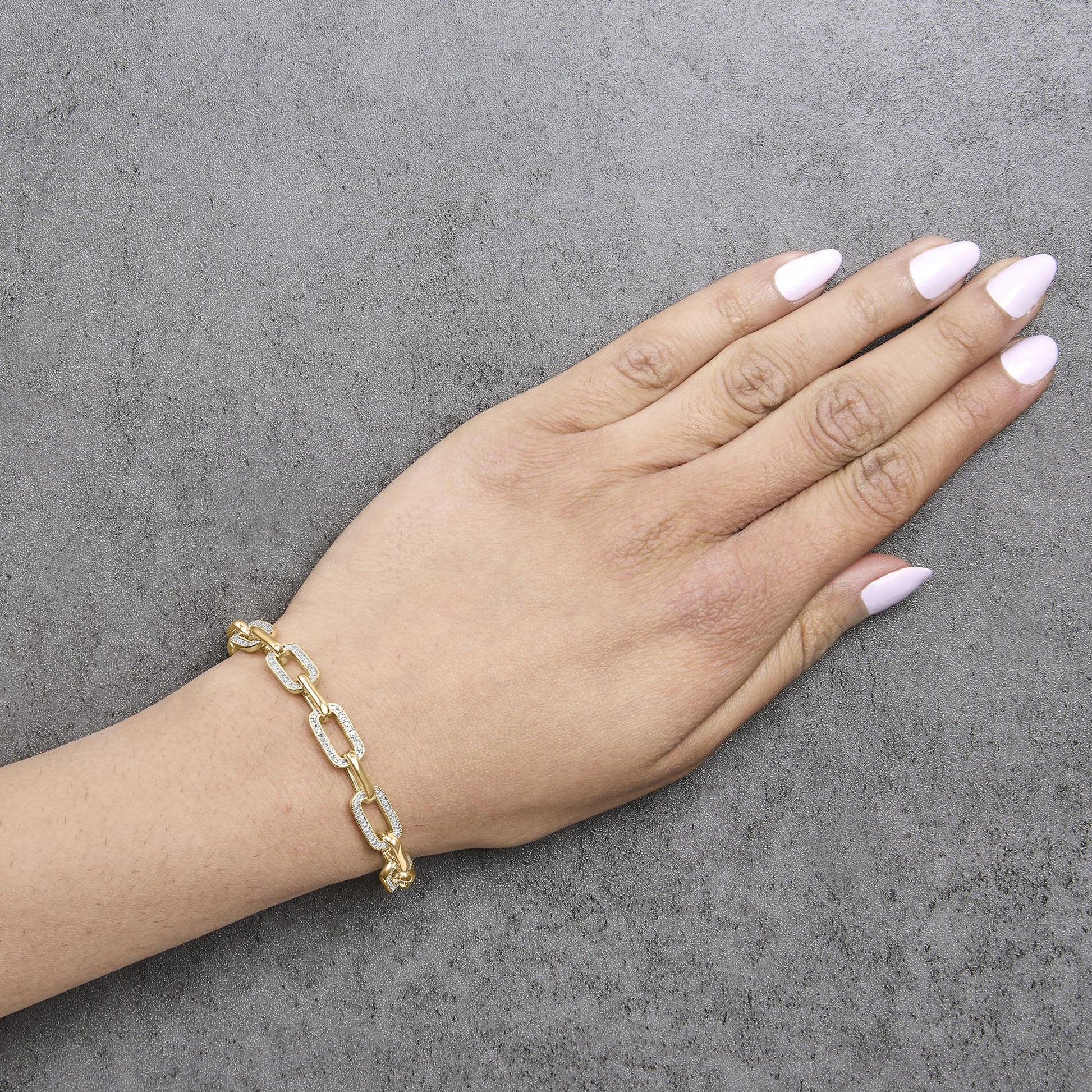 Gold Vermeil 1/10 Cttw Diamond Bold Paperclip Link Bracelet