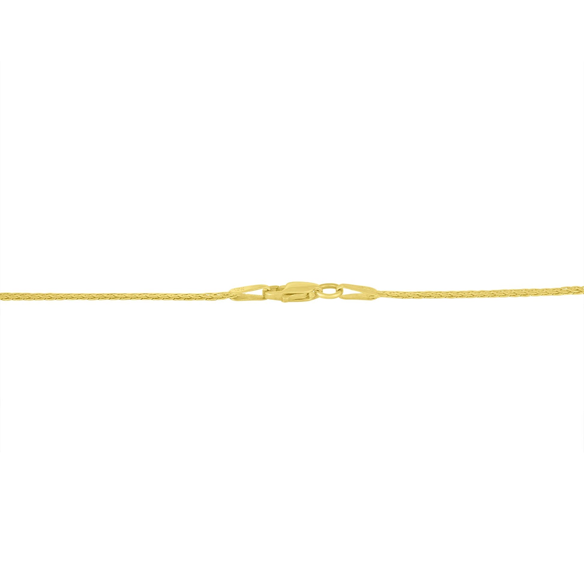 Close-up front view of a yellow and white necklace chain clasp against a white background.