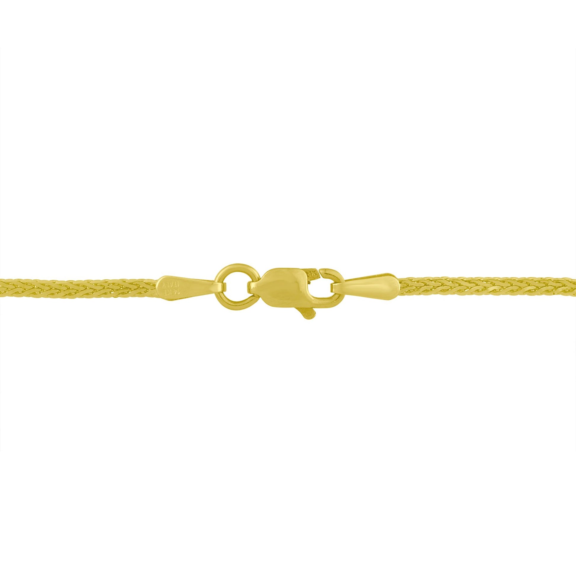 Close-up side view of a yellow and white metal necklace clasp with no visible gemstones.