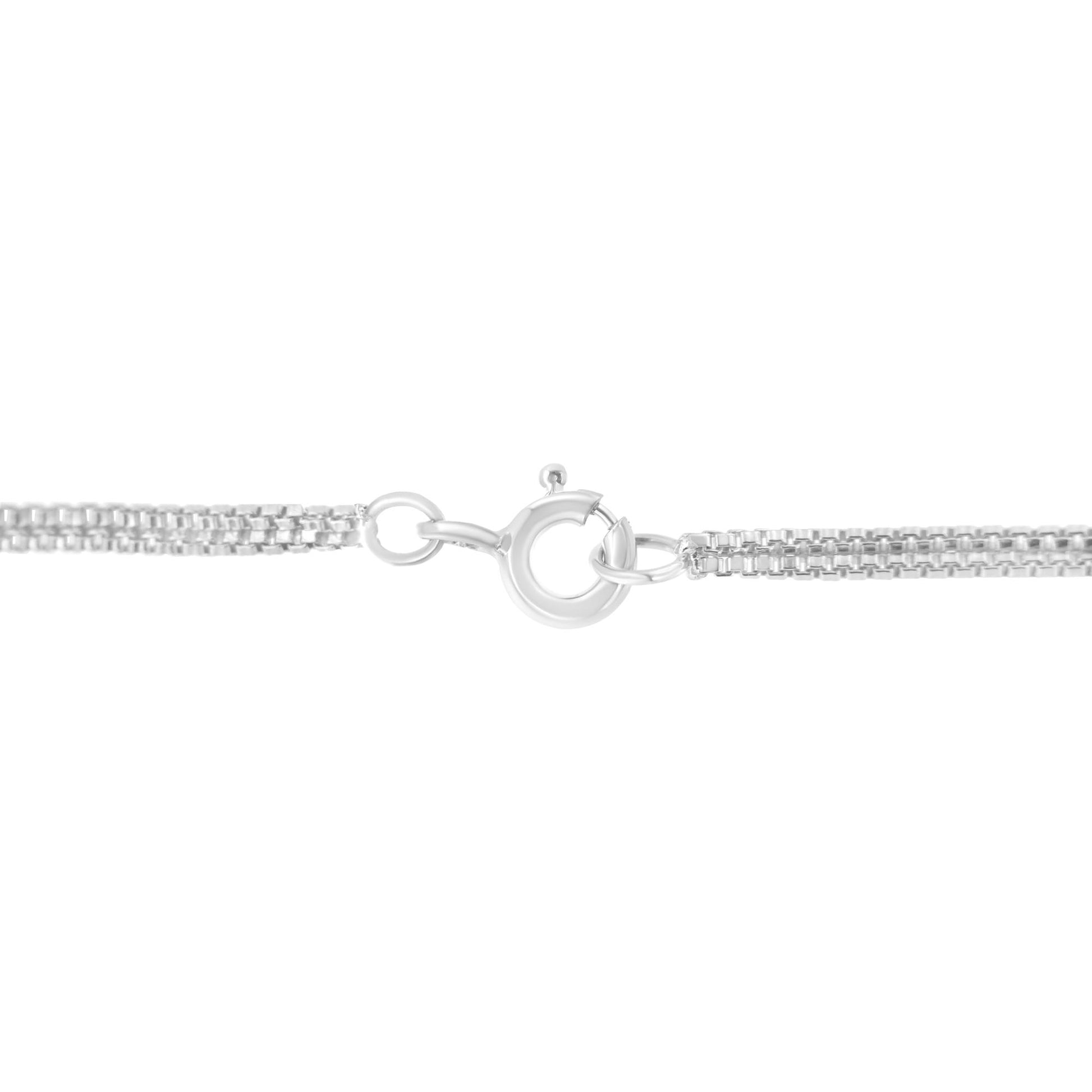 Close-up front view of a white necklace clasp with a box-style chain.