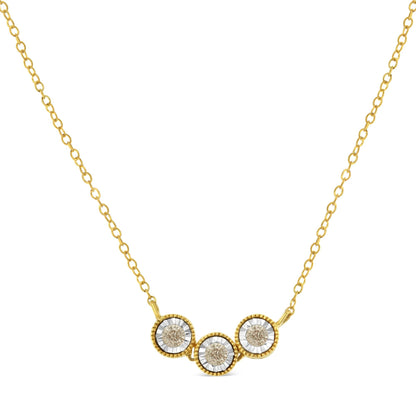 Two-toned necklace shown from the front with three round champagne-colored gemstones set in a miracle setting.