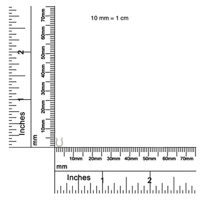 Image of a white metal horseshoe-shaped necklace pendant with round white gemstones in prong settings, photographed on a ruler for size reference from a top-down angle.