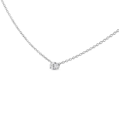 White metal necklace with a single oval white gemstone in a 4-prong setting, shown from the front angle.