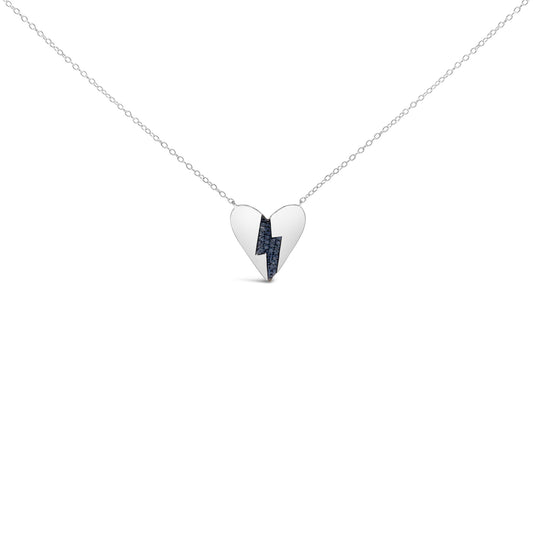 White necklace with a heart-shaped pendant featuring blue gemstones in a lightning bolt design, shown in a front-facing angle on a white background.