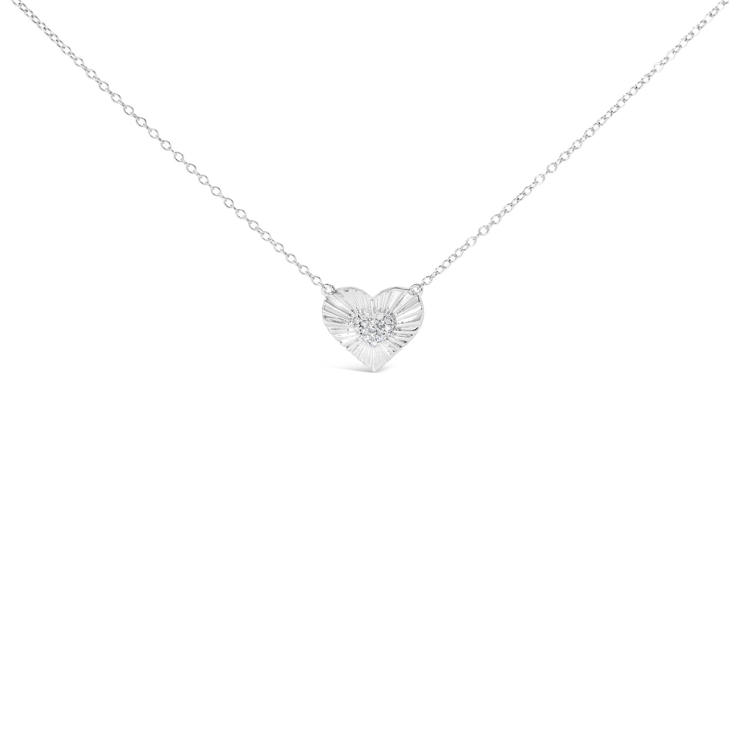 Front view of a white necklace with a heart-shaped pendant featuring round white gemstones in the center.
