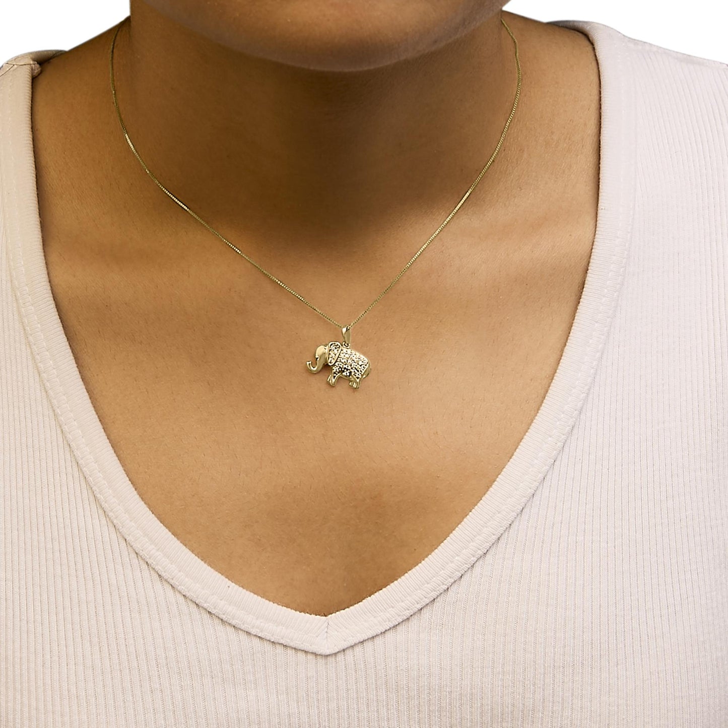 10K Yellow Gold 1/5 Cttw Diamond Elephant Pendant Necklace