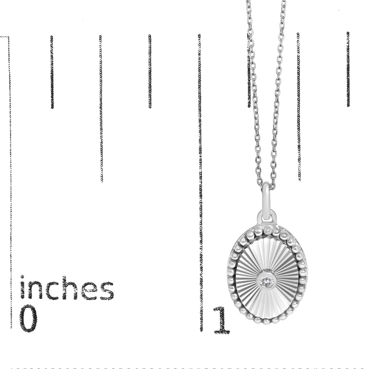 14K White Gold Diamond Accent Oval  Fluted Medallion Pendant Necklace