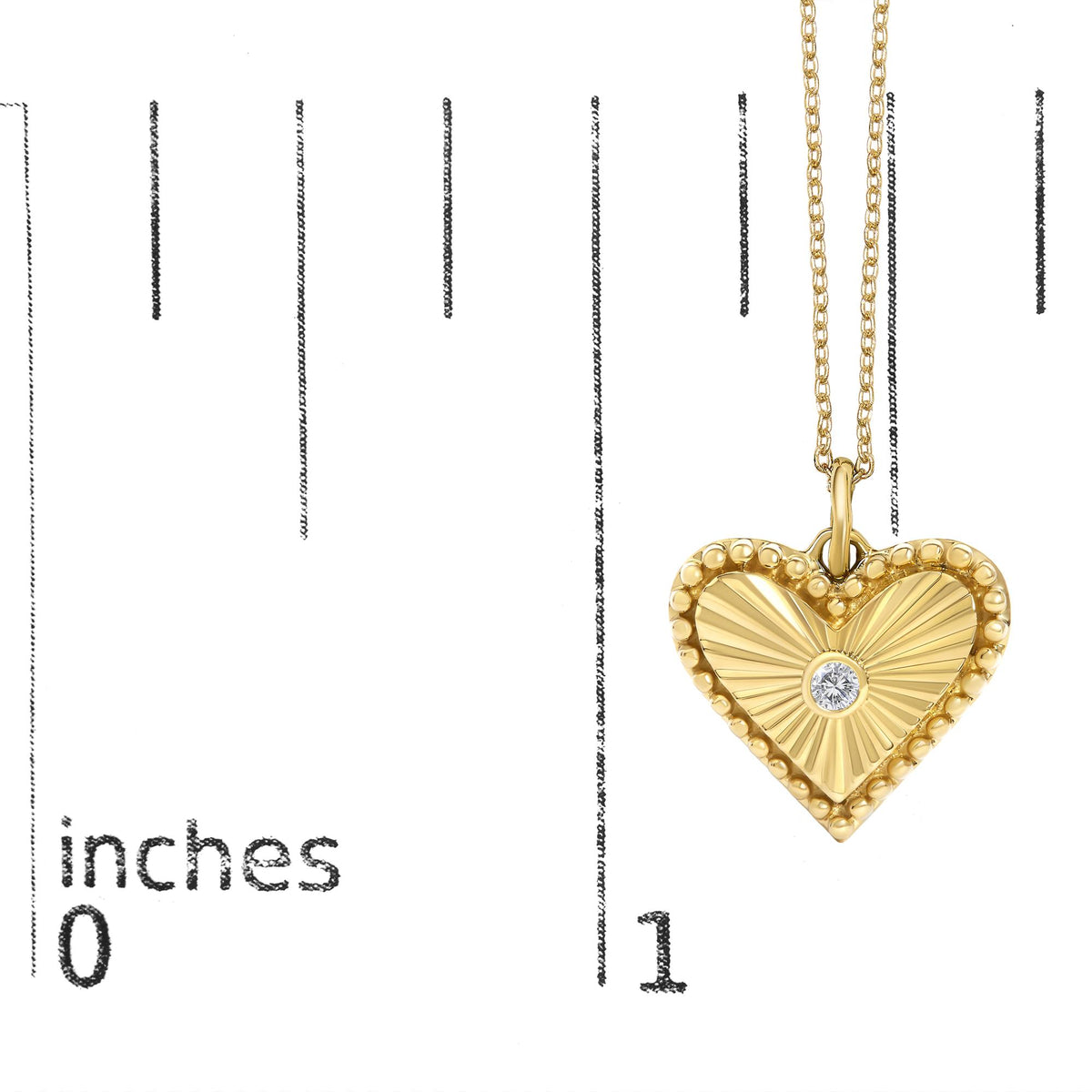 14K Yellow Gold Diamond Accent Heart Fluted Medallion Pendant Necklace