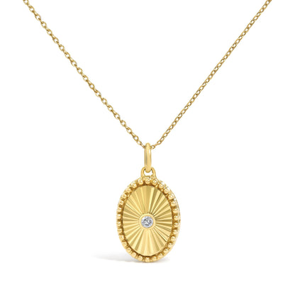 14K Yellow Gold Diamond Accent Oval Fluted Medallion Pendant Necklace