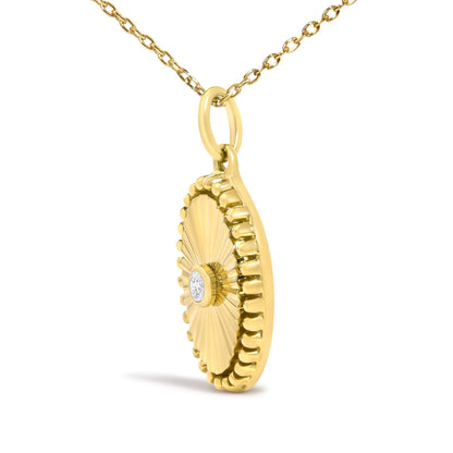14K Yellow Gold Diamond Accent Oval Fluted Medallion Pendant Necklace