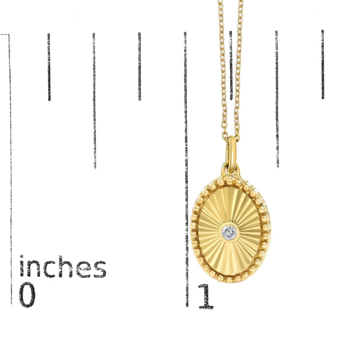 14K Yellow Gold Diamond Accent Oval Fluted Medallion Pendant Necklace