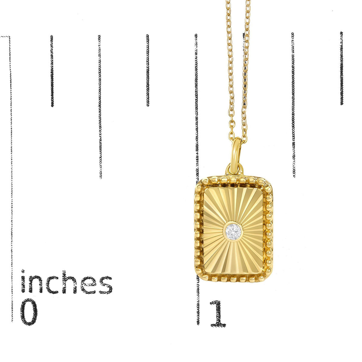 14K Yellow Gold Diamond Accent Rectangular Fluted Medallion Pendant Necklace