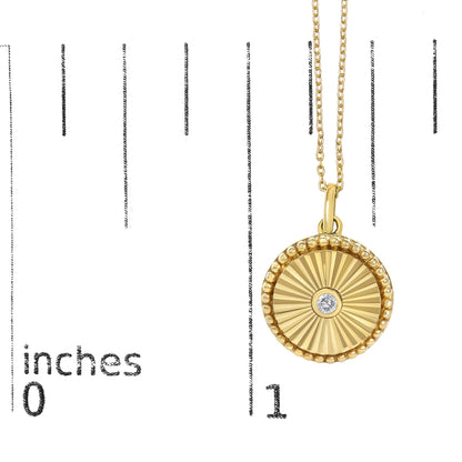 14K Yellow Gold Diamond Accent Circle Fluted Medallion Pendant Necklace
