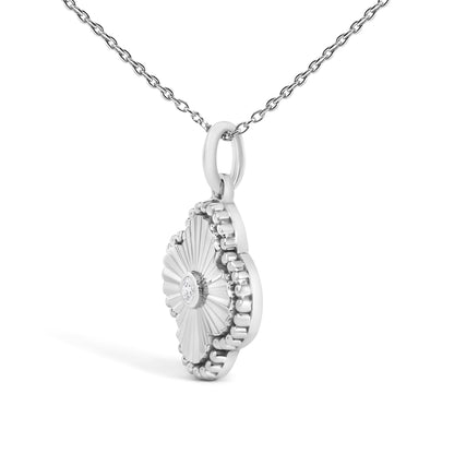 10K White Gold Diamond Accent Clover Fluted Pendant Necklace