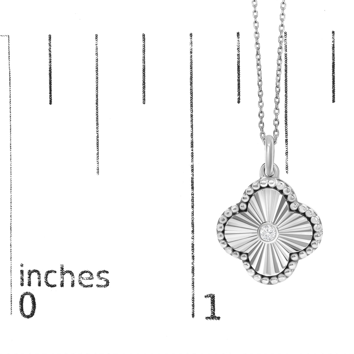 10K White Gold Diamond Accent Clover Fluted Pendant Necklace