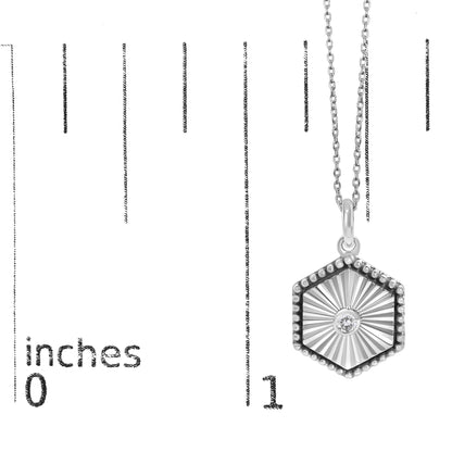 10K White Gold Diamond Accent Hexagon Fluted Medallion Pendant Necklace