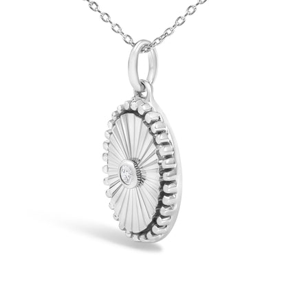 10K White Gold Diamond Accent Oval Fluted Medallion Pendant Necklace