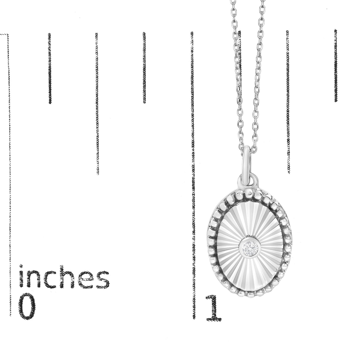 10K White Gold Diamond Accent Oval Fluted Medallion Pendant Necklace