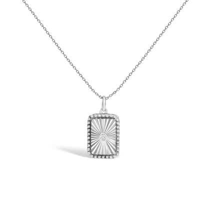 10K White Gold Diamond Accent Rectangular Shape Medallion Pendant Necklace