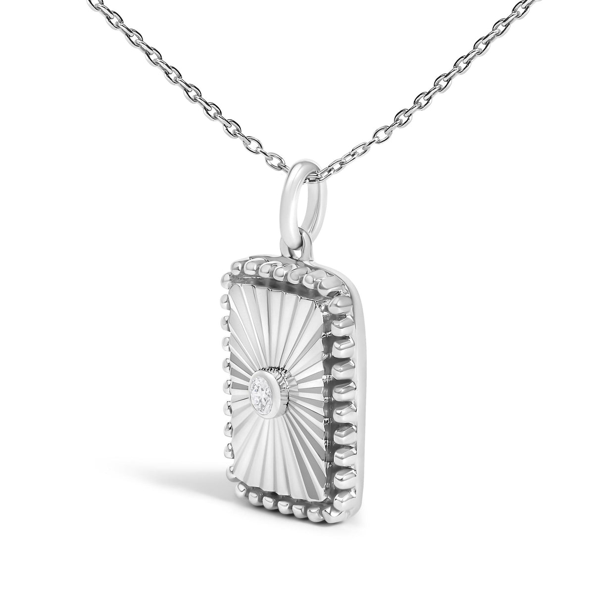 10K White Gold Diamond Accent Rectangular Shape Medallion Pendant Necklace