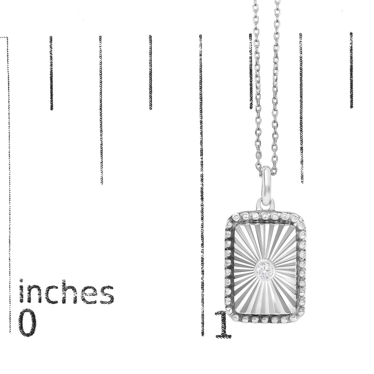 10K White Gold Diamond Accent Rectangular Shape Medallion Pendant Necklace