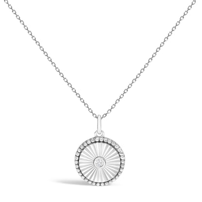 10K White Gold Diamond Accent Round Fluted Medallion Pendant Necklace