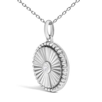 10K White Gold Diamond Accent Round Fluted Medallion Pendant Necklace