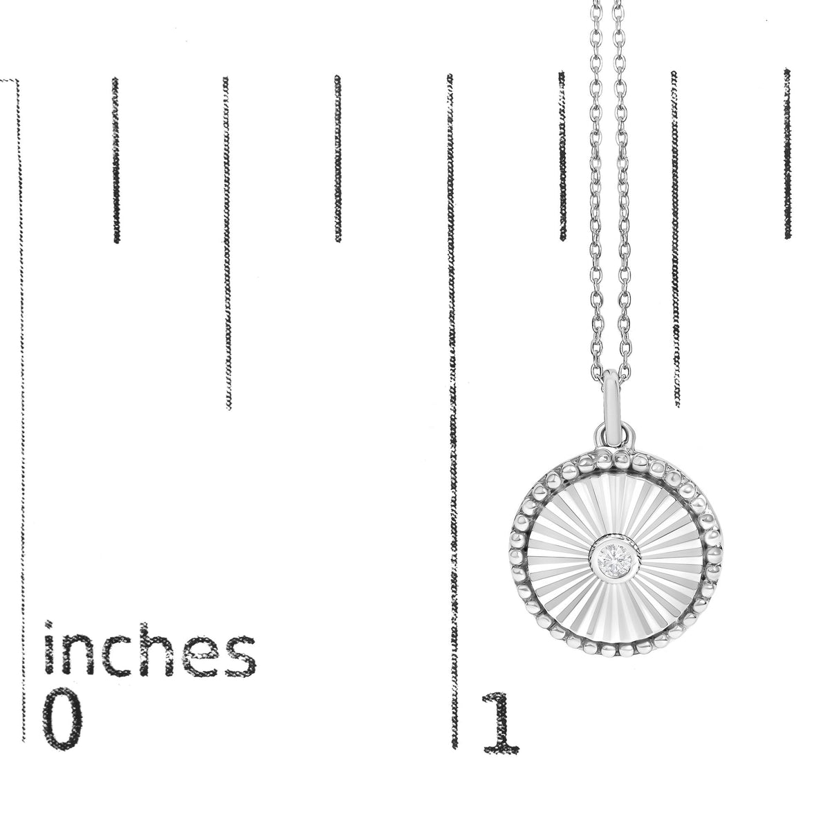 10K White Gold Diamond Accent Round Fluted Medallion Pendant Necklace
