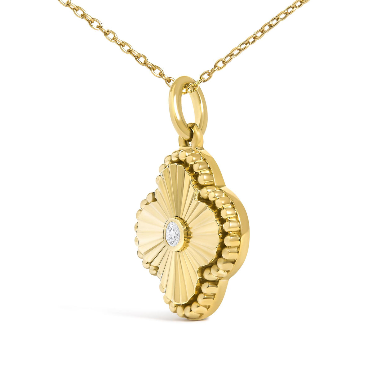 10K Yellow Gold Diamond Accent Clover Fluted Pendant Necklace