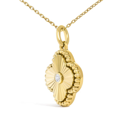 10K Yellow Gold Diamond Accent Clover Fluted Pendant Necklace