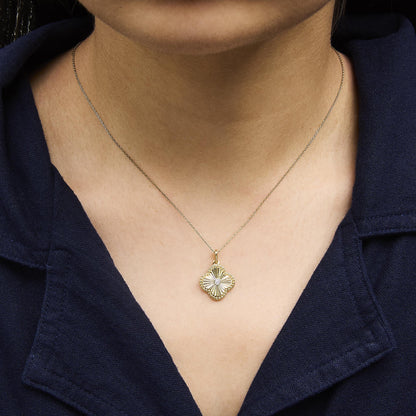 10K Yellow Gold Diamond Accent Clover Fluted Pendant Necklace