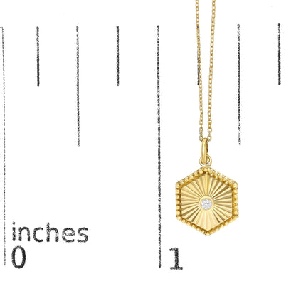 10K Yellow Gold Diamond Accent Hexagonal Fluted Medallion Pendant Necklace