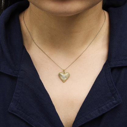 10K Yellow Gold Diamond Accent Heart Medallion Fluted Pendant Necklace