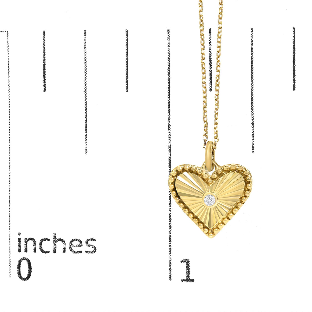 10K Yellow Gold Diamond Accent Heart Medallion Fluted Pendant Necklace