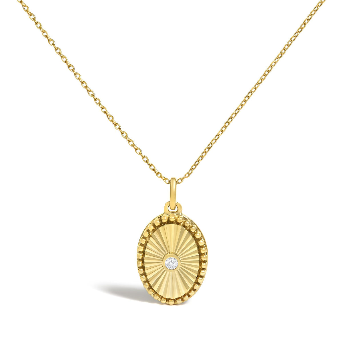 10K Yellow Gold Diamond Accent Oval Fluted Medallion Pendant Necklace