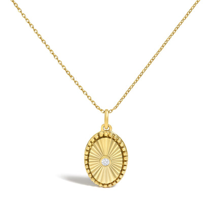 10K Yellow Gold Diamond Accent Oval Fluted Medallion Pendant Necklace