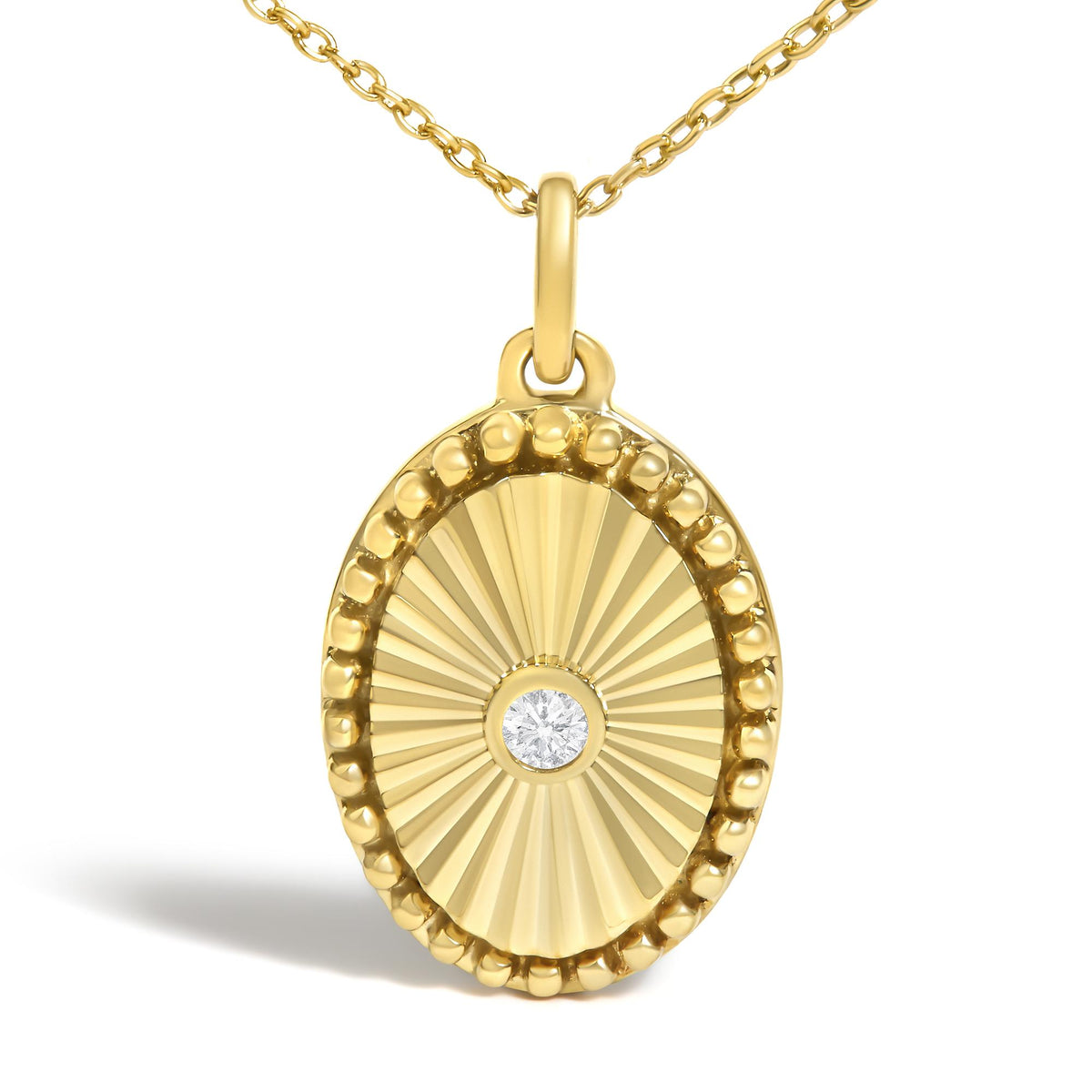 10K Yellow Gold Diamond Accent Oval Fluted Medallion Pendant Necklace