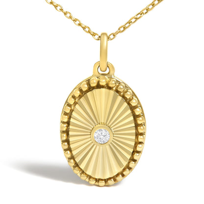 10K Yellow Gold Diamond Accent Oval Fluted Medallion Pendant Necklace